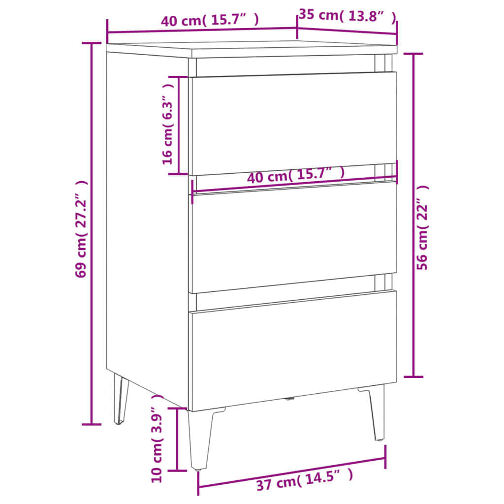 Bed Cabinets with Metal Legs 2 pcs Brown Oak 40x35x69 cm