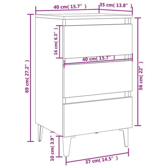 Bed Cabinets with Metal Legs 2 pcs Brown Oak 40x35x69 cm