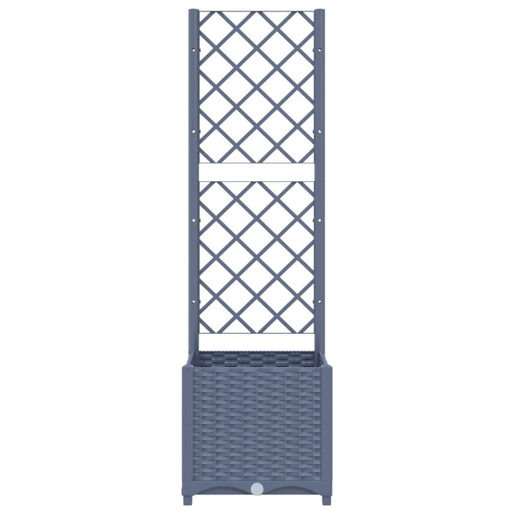 Garden planter with trellis in blue grey, featuring a weather-resistant design for outdoor plant decoration.