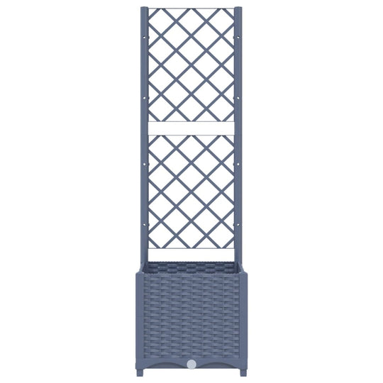 Garden planter with trellis in blue grey, featuring a weather-resistant design for outdoor plant decoration.