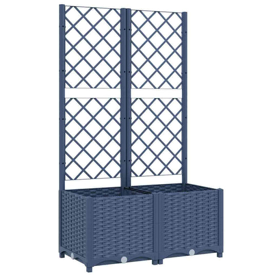 Garden Planter with Trellis Blue 80x40x136 cm PP featuring a weather-resistant design and ample space for plants.