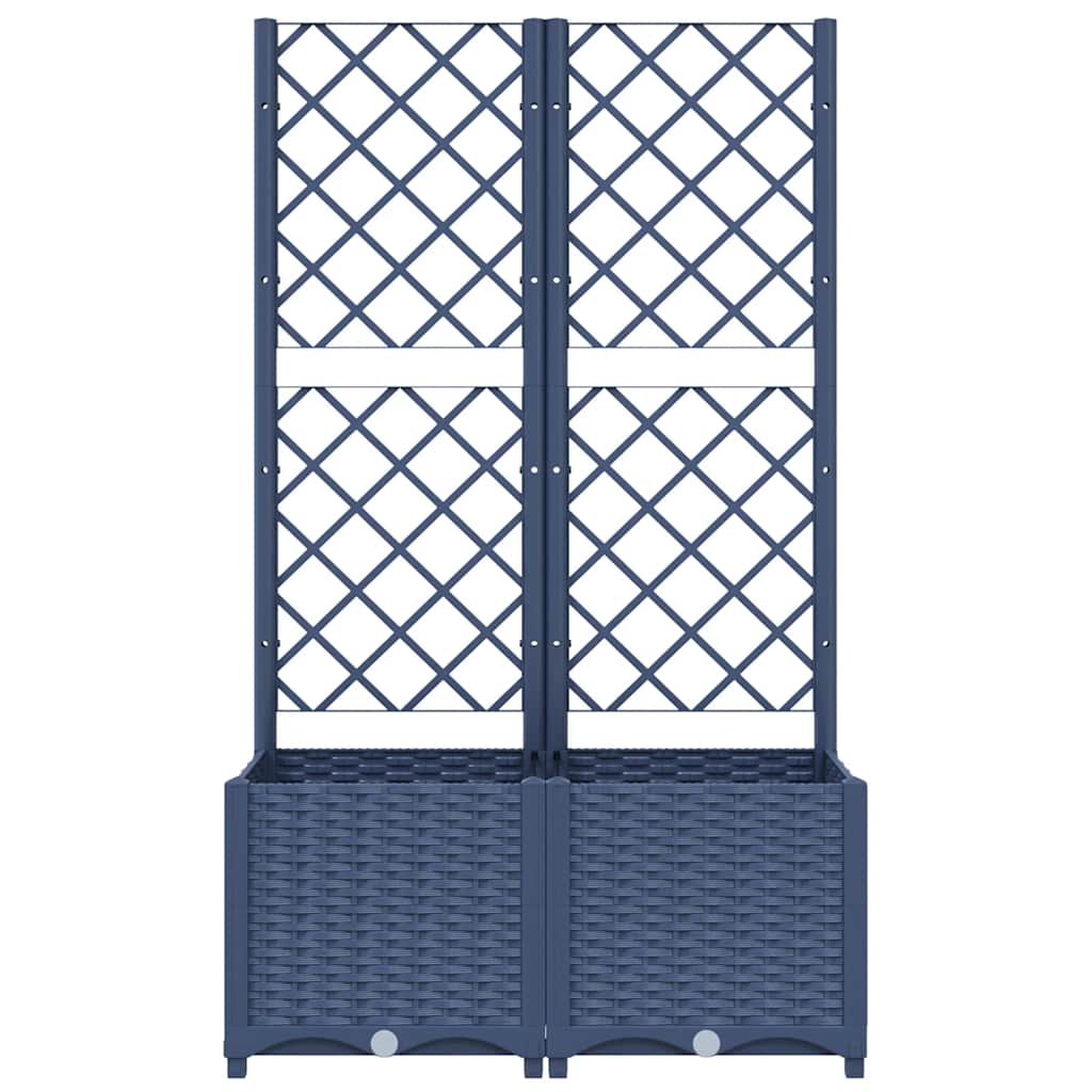 Garden Planter with Trellis Blue 80x40x136 cm PP featuring a sturdy trellis and spacious bottom box for plants.
