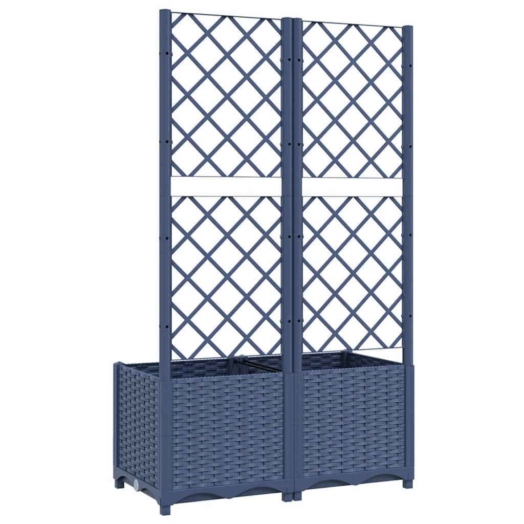 Garden Planter with Trellis Blue 80x40x136 cm PP in weather-resistant material for outdoor decorative use.