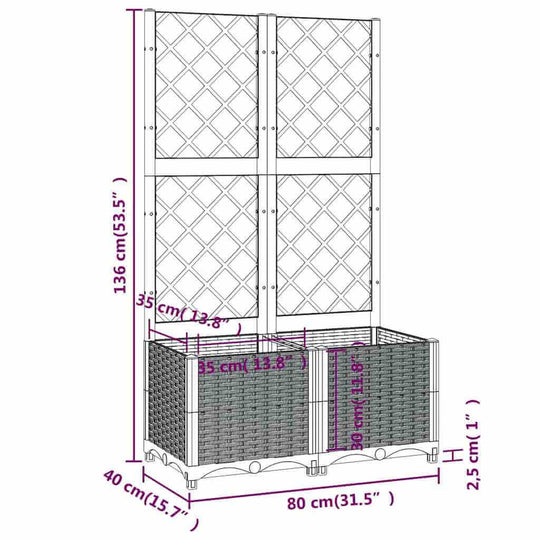 Garden Planter with Trellis Blue  80x40x136 cm PP dimensions and detailed design illustration.