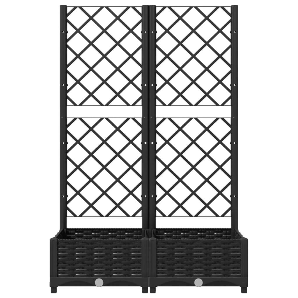 Garden Planter with Trellis 80x40x121.5 cm PP in black, featuring a sturdy weather-resistant design suitable for outdoor use.