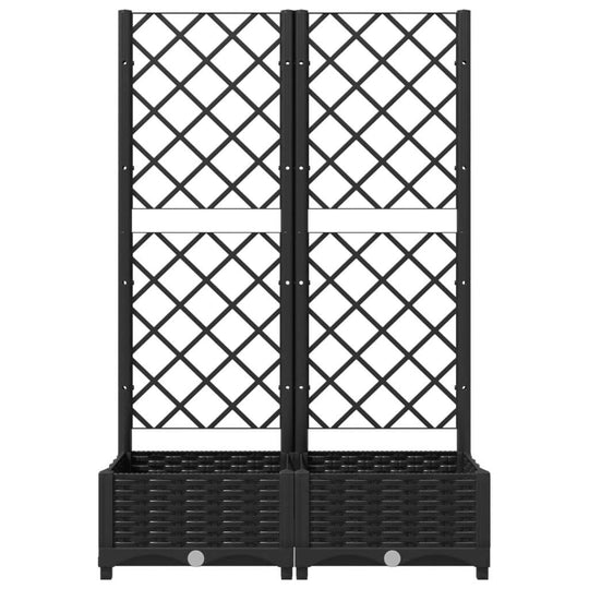 Garden Planter with Trellis 80x40x121.5 cm PP in black, featuring a sturdy weather-resistant design suitable for outdoor use.