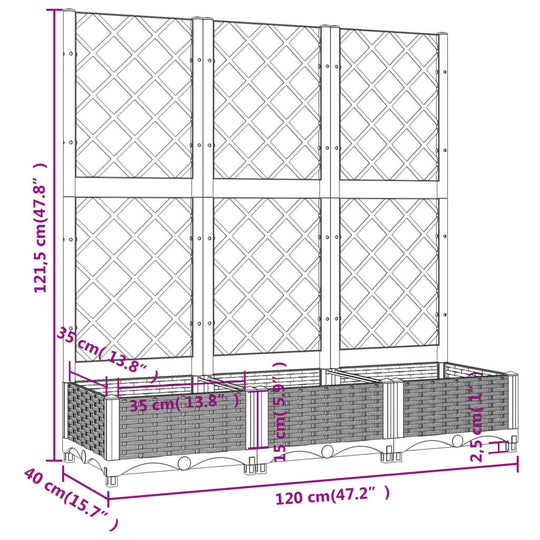 Illustration of Garden Planter with Trellis 120x40x121.5 cm PP, featuring large planter box and durable trellis for outdoor use.