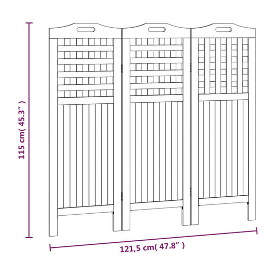 3-Panel Room Divider 121.5x2x115 cm Solid Wood Acacia