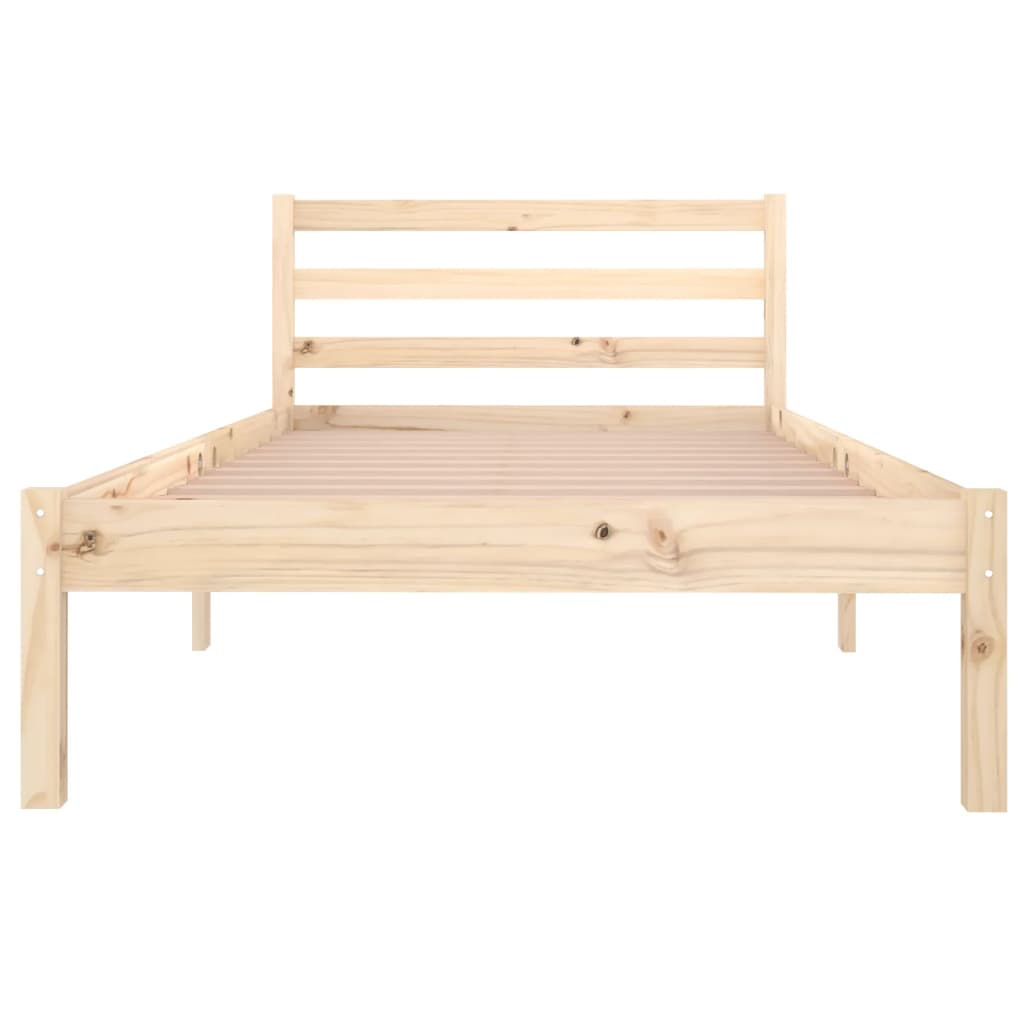 Front view of solid wood pine bed frame, 90x200cm, designed for comfort and durability, ideal for overnight guests.