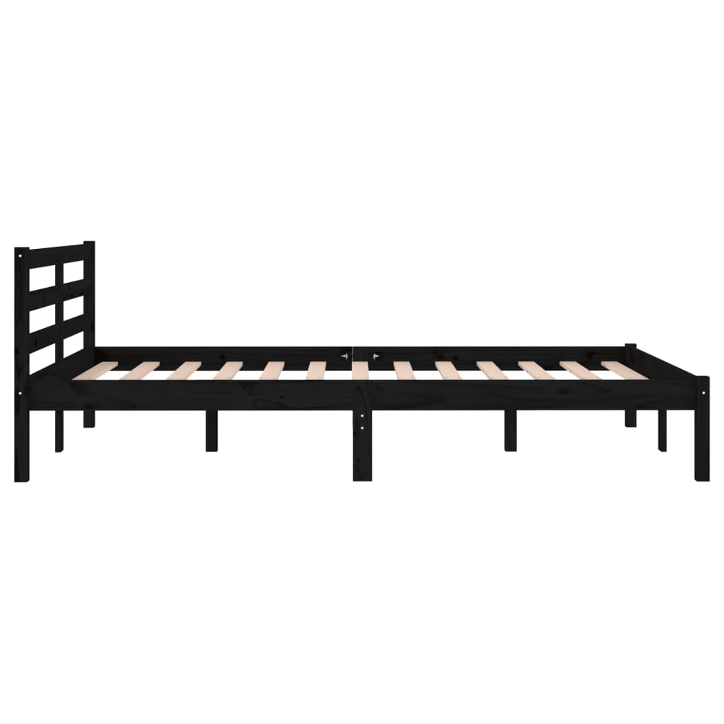 Solid wood pine bed frame in black, designed for 120x200cm mattresses, showcasing sturdy slats and a modern design.