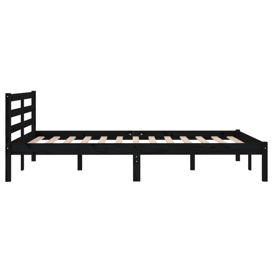 Solid wood pine bed frame in black, designed for 120x200cm mattresses, showcasing sturdy slats and a modern design.