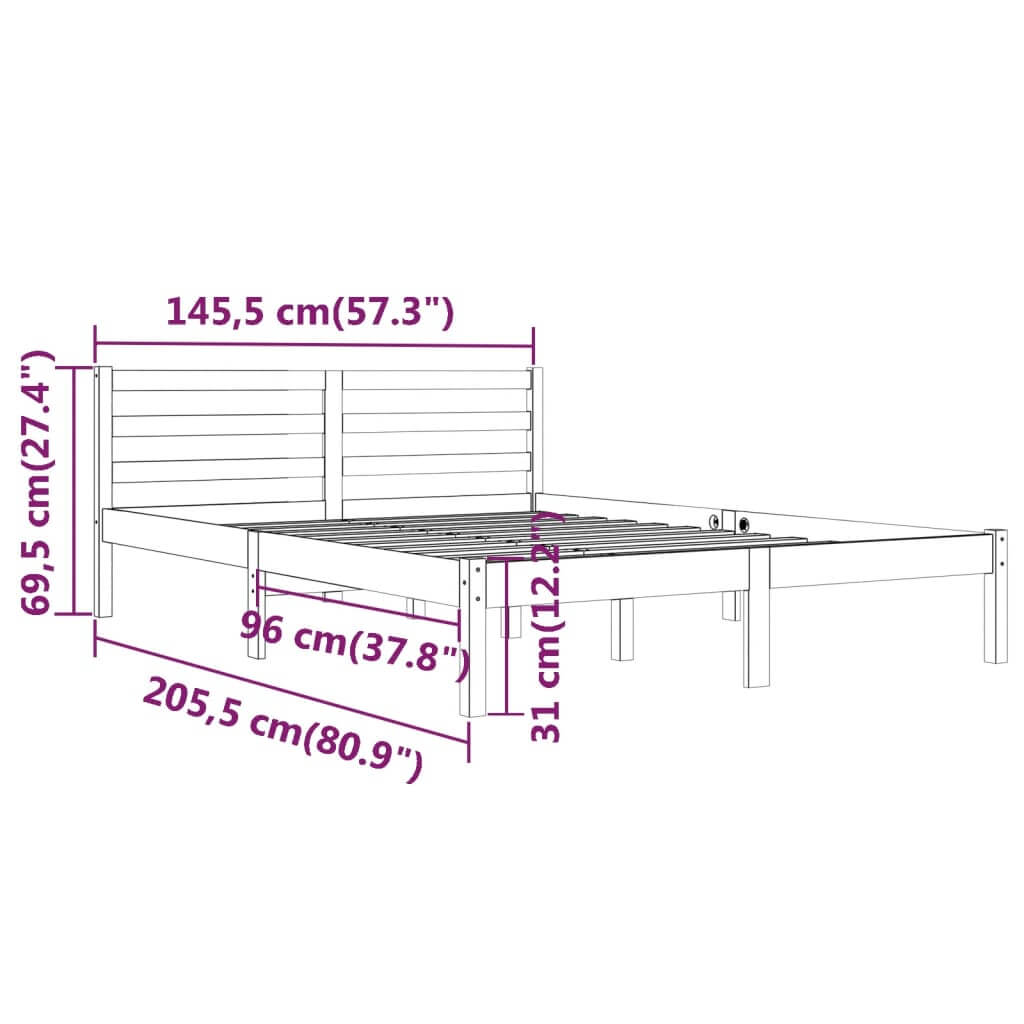 Bed Frame without Mattress Solid Wood Pine 140x200cm Black