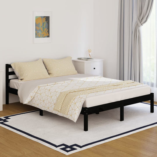 Bed Frame without Mattress Solid Wood Pine 140x200cm Black