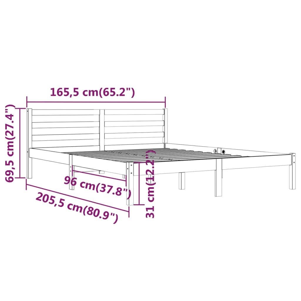 Bed Frame without Mattress Solid Wood Pine 160x200cm White