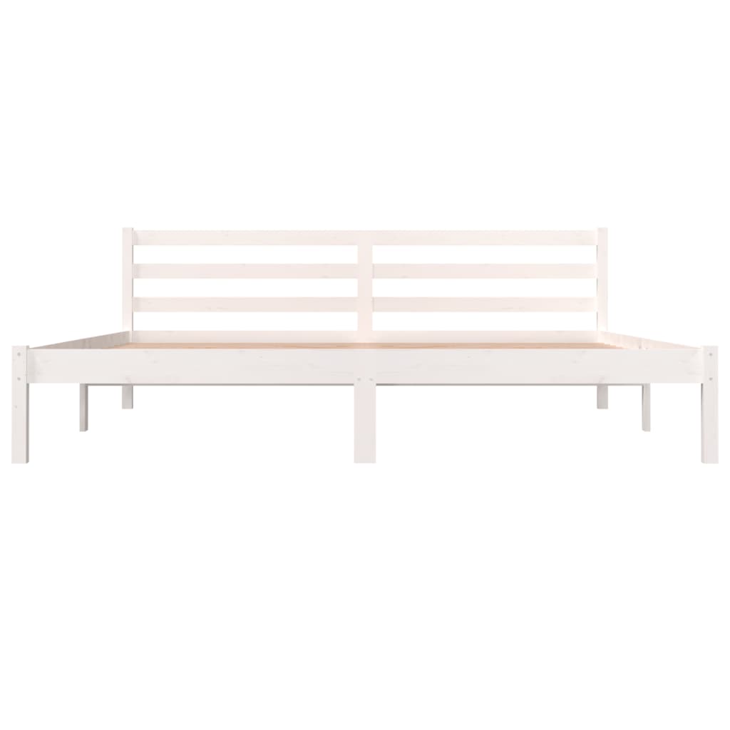 Bed Frame without Mattress 180x200cm  Super King Size in white wooden design with slatted headboard.