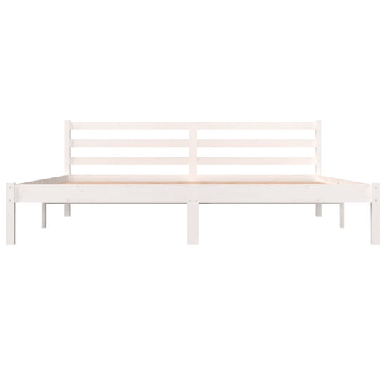 Bed Frame without Mattress 180x200cm  Super King Size in white wooden design with slatted headboard.