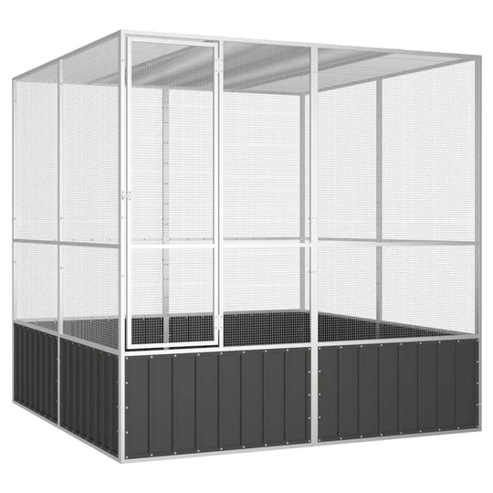 Anthracite bird cage made of galvanized steel, spacious and secure for birds to play and exercise safely.