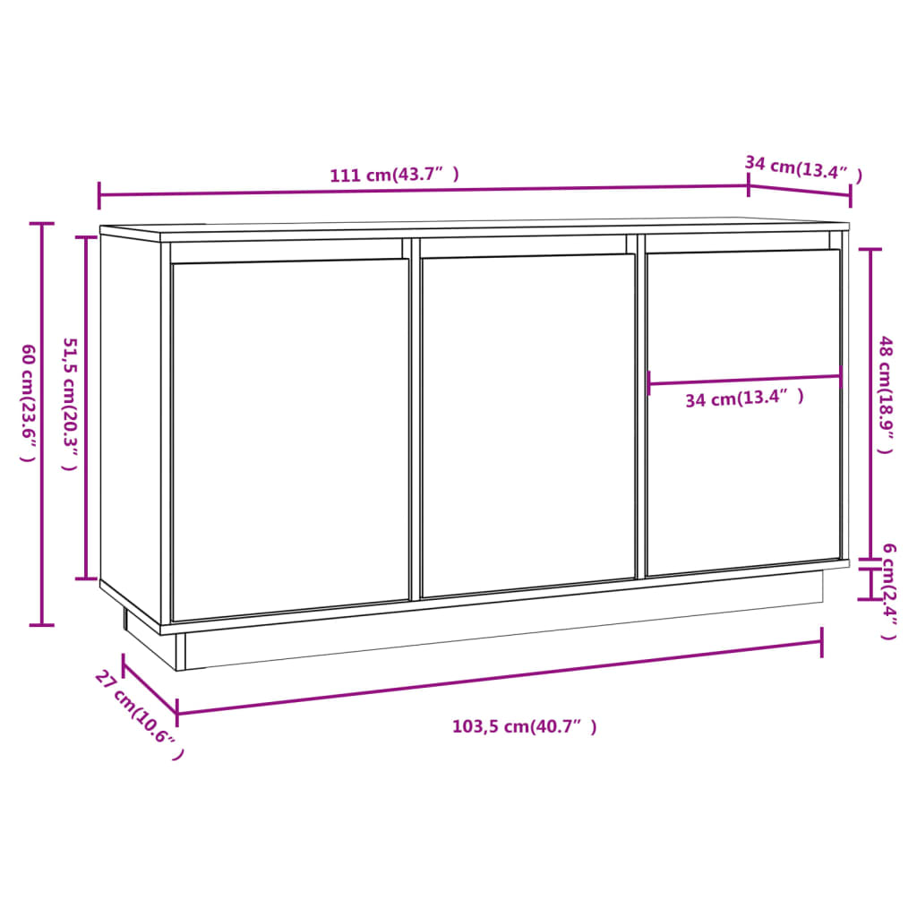 Sideboard 111x34x60 cm Solid Wood Pine , Board , Buffets & Sideboards,Cabinets & Storage -,eligant,Furniture -,Home & Garden -,Modern Design,new-305021,Wooden Furniture