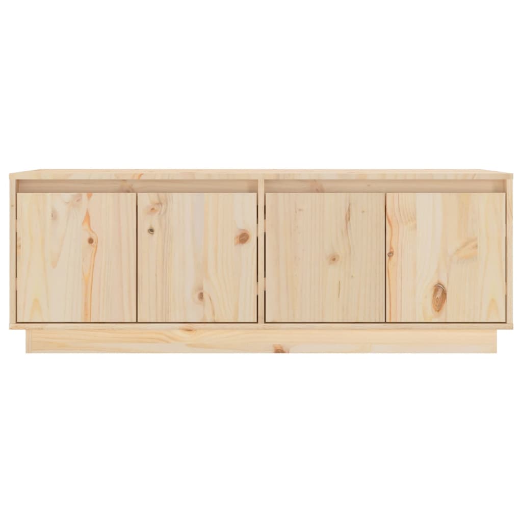 Solid wood pine TV cabinet with four storage doors, featuring a rustic design ideal for lounge and outdoor furniture.