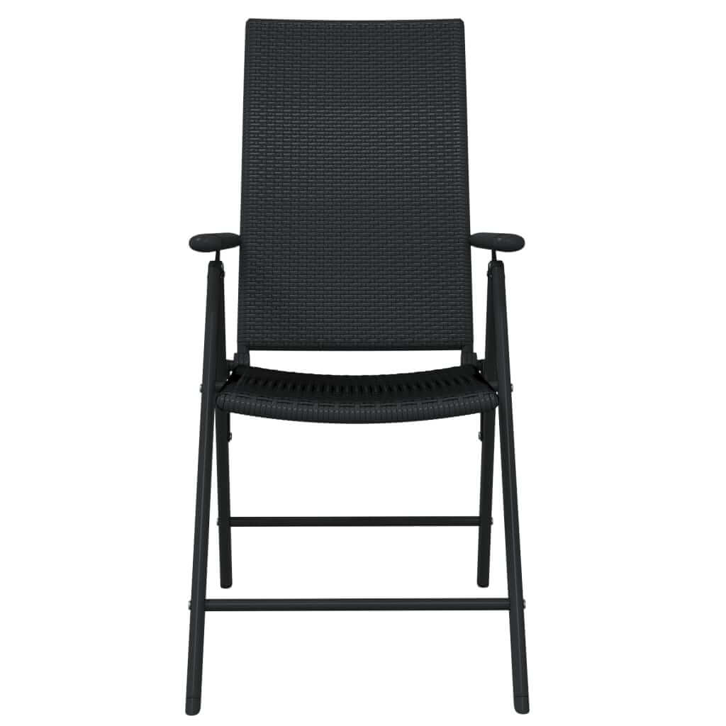 7 Piece Garden Dining Set black patio chair with rattan design and sturdy frame for outdoor dining.