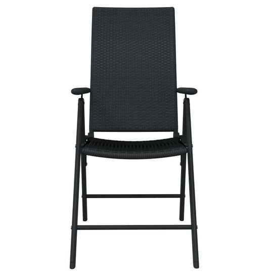 7 Piece Garden Dining Set black patio chair with rattan design and sturdy frame for outdoor dining.