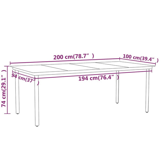 Dimensions of the 7 Piece Garden Dining Set table, measuring 200 cm x 100 cm with a height of 74 cm.