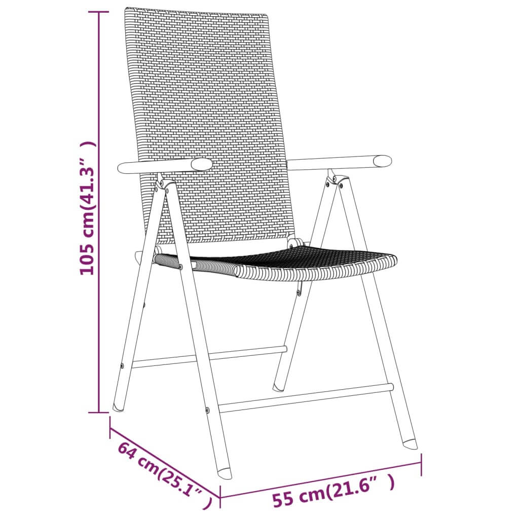 5 Piece Garden Dining Set patio chair dimensions, measurements 105 cm height, 64 cm width, 55 cm depth.