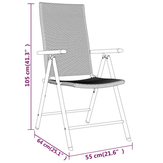 5 Piece Garden Dining Set patio chair dimensions, measurements 105 cm height, 64 cm width, 55 cm depth.