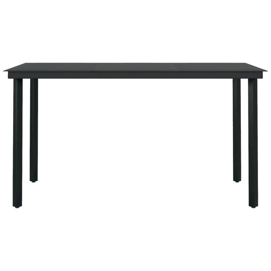 5 Piece Garden Dining Set black garden dining table with smooth glass top and sturdy powder-coated steel frame.