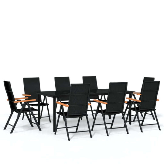 9 Piece Garden Dining Set featuring a sturdy table and comfortable PE rattan chairs for outdoor dining.
