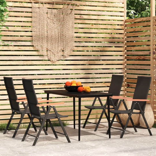 Modern 5 Piece Garden Dining Set with glass table and rattan chairs for outdoor patio in Dubai