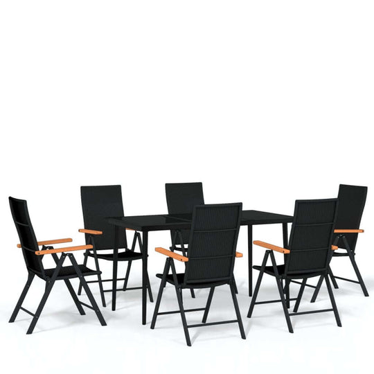 7 Piece Garden Dining Set featuring a sturdy table and durable chairs made of PE rattan.