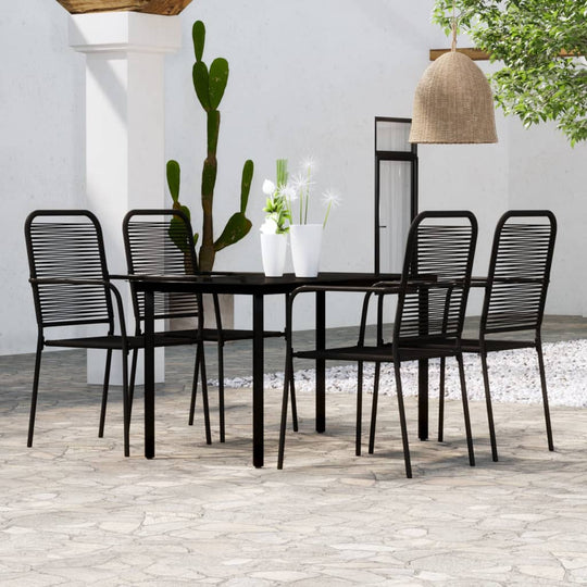 Modern outdoor dining set with 4 chairs and glass top table, ideal for terraces and gardens