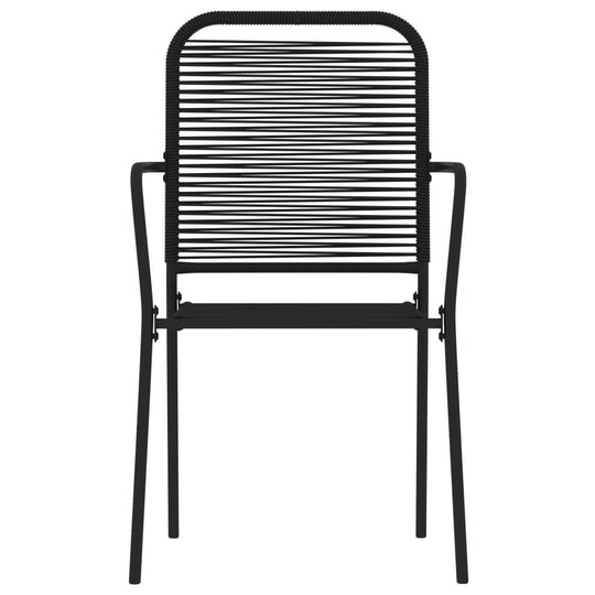 9 Piece Garden Dining Set black twined cotton chair with powder-coated steel frame.