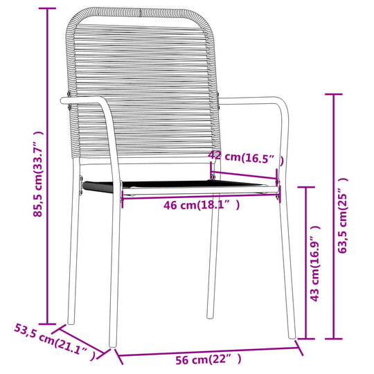 Dimensions of a chair from the 9 Piece Garden Dining Set with measurements labeled in centimeters.