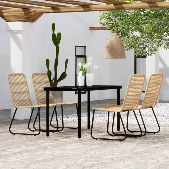 5 Piece Garden Dining Set Oak with glass table and rattan chairs for outdoor patio