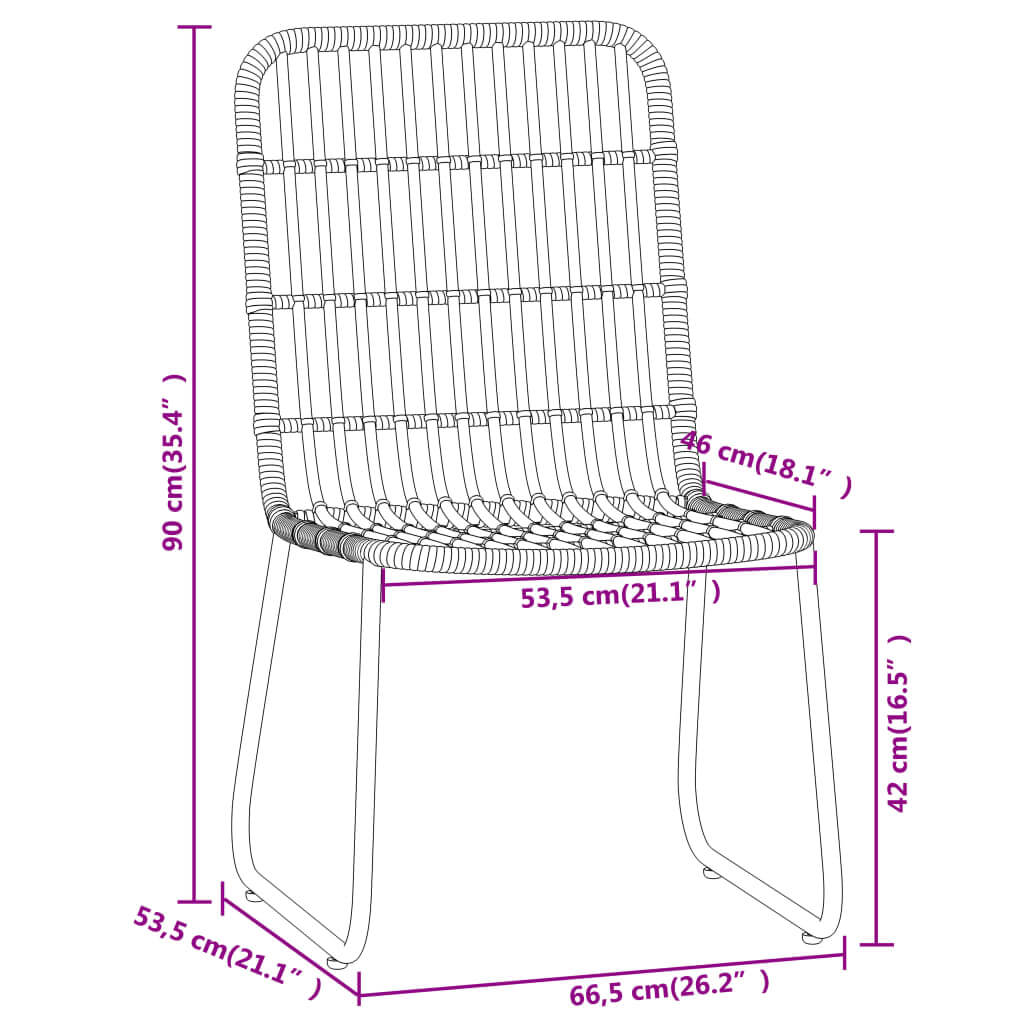 5 Piece Garden Dining Set Oak chair dimensions illustration with measurements labeled for easy reference.