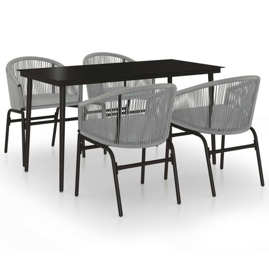 5 Piece Garden Dining Set featuring a sturdy table and durable rattan chairs, perfect for outdoor dining and gatherings.