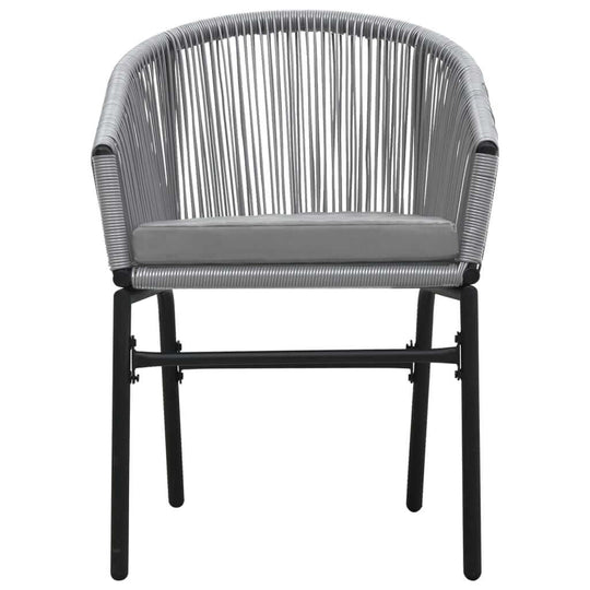 Stylish grey patio chair with soft cushion and sturdy black frame, perfect for outdoor dining and relaxation.