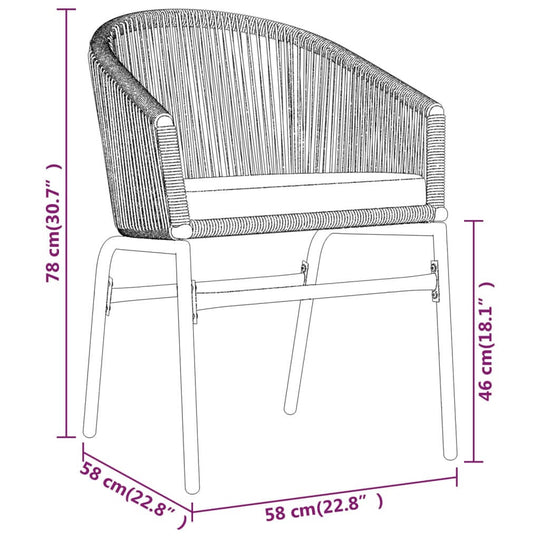 Dimensions of a rattan patio chair, showcasing height, width, and depth for outdoor dining set.