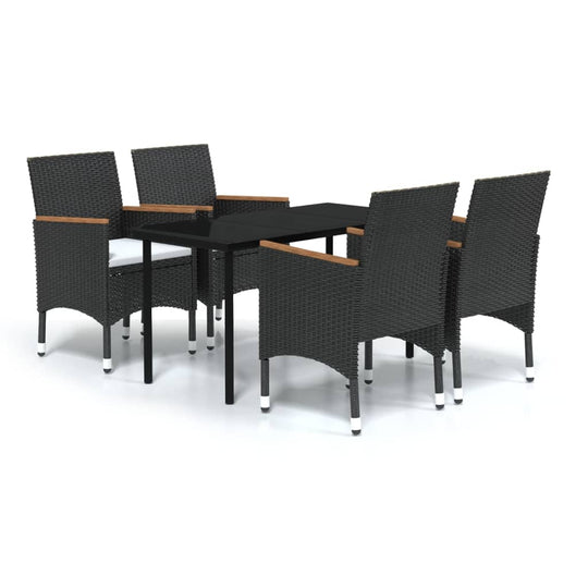 5 Piece Garden Dining Set with Cushions featuring a glass tabletop and sturdy rattan chairs.