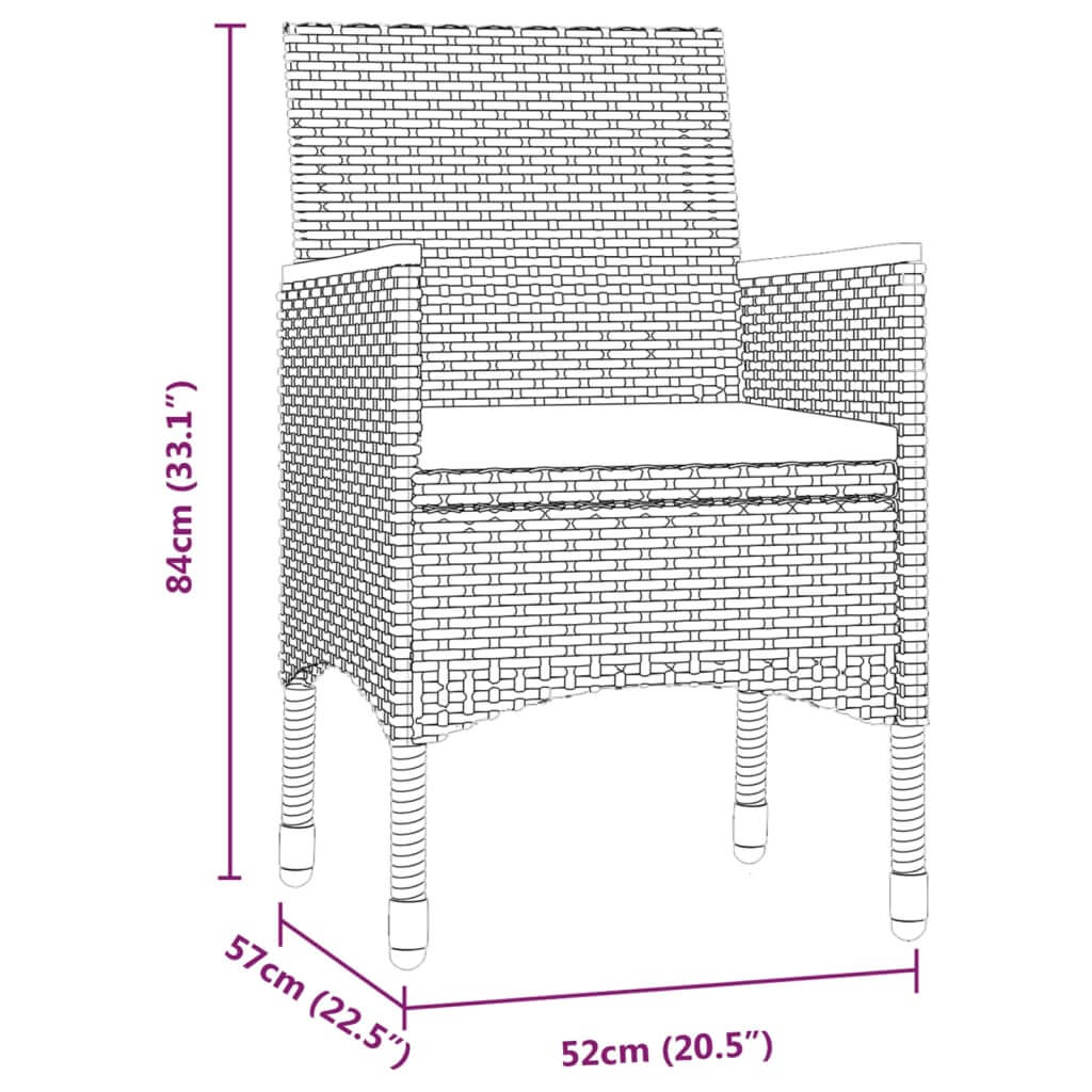 9 Piece Garden Dining Set with Cushions chair dimensions diagram showing height, width, and length for outdoor use