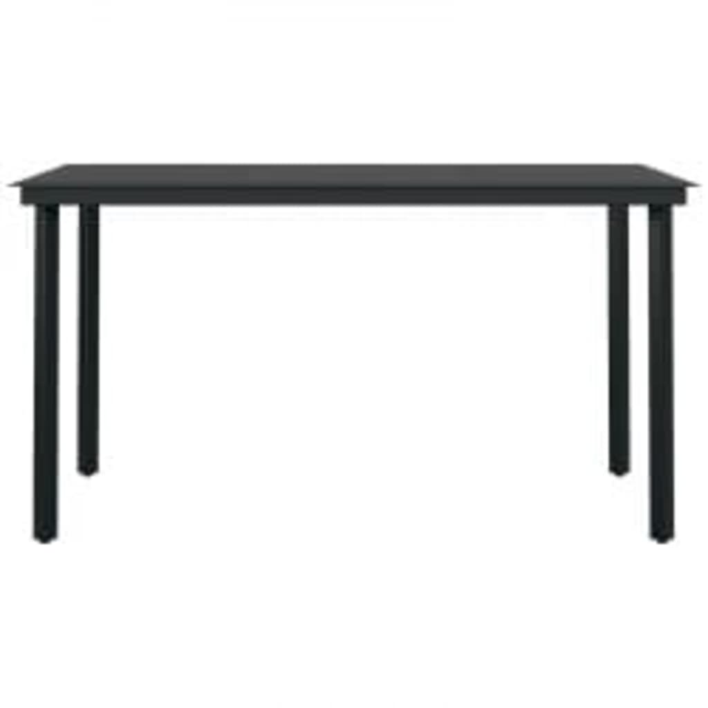 5 Piece Garden Dining Set with Cushions and Black table with sturdy black steel legs and a smooth glass top.