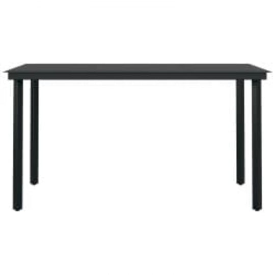 5 Piece Garden Dining Set with Cushions and Black table with sturdy black steel legs and a smooth glass top.