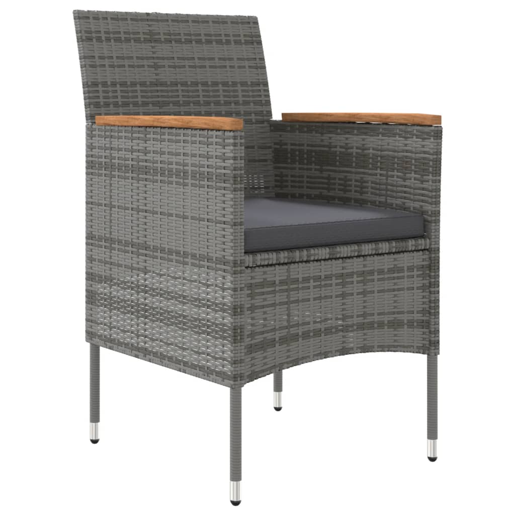 9 Piece Garden Dining Set with Cushions and Black - Grey chair with wood armrests and cushion, perfect for outdoor dining.