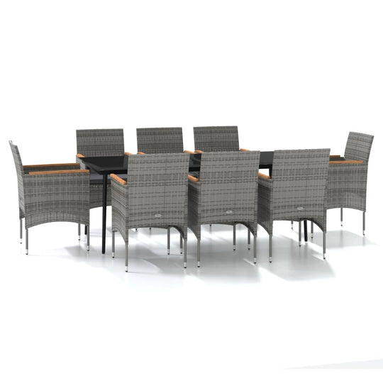 9 Piece Garden Dining Set with Cushions and Black featuring a modern design with comfortable chairs and sturdy table.