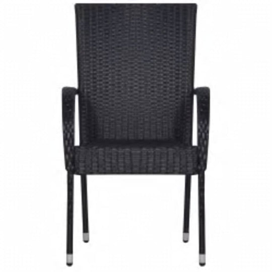 7 Piece Outdoor Dining Set black rattan chair with sturdy steel frame and modern design, perfect for outdoor dining.