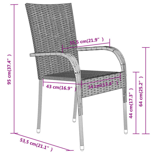 Dimensions of a chair from the 7 Piece Garden Dining Set showing height, width, and depth for outdoor use.