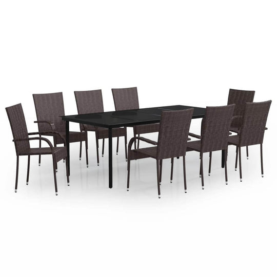 9 Piece Garden Dining Set and Black, featuring a sturdy table and comfortable chairs for outdoor dining and relaxation.