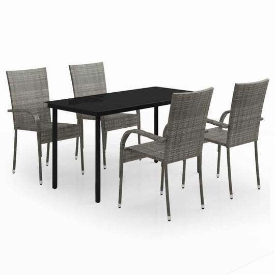 5 Piece Garden Dining Set and Black with powder-coated steel frames and water-resistant rattan chairs.
